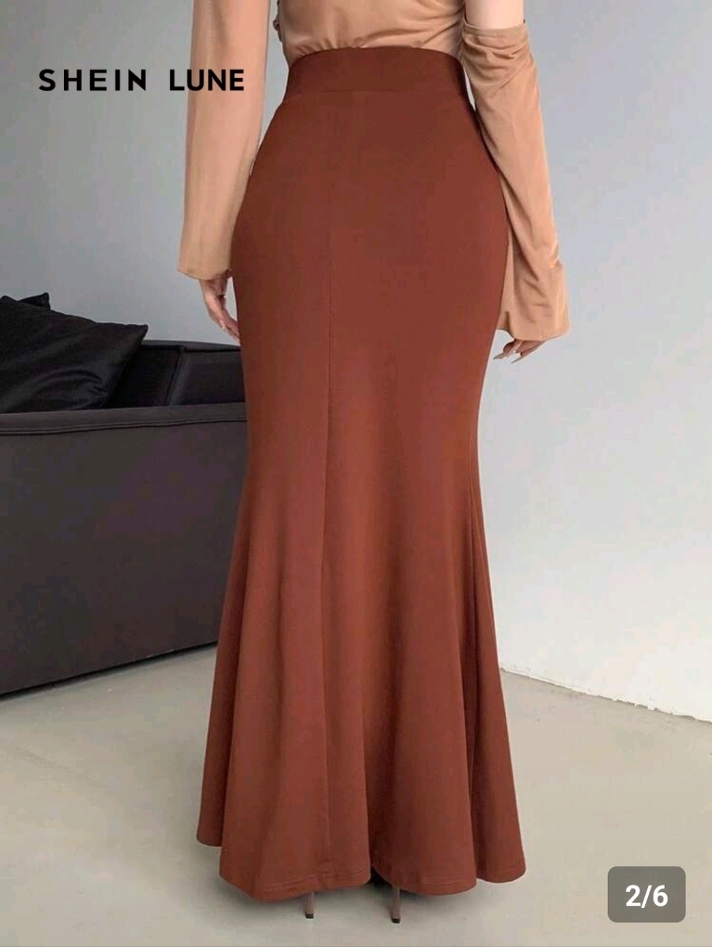 Rust Brown High-Waist Mermaid Maxi Skirt